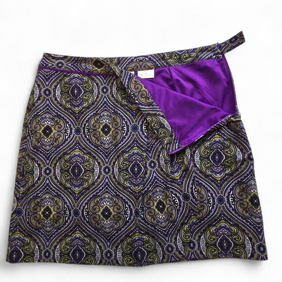 E.P. Pro Size 12 Purple & Gold Paisley Skort Side Zip Golf Tennis Skirt Pockets - Picture 3 of 12